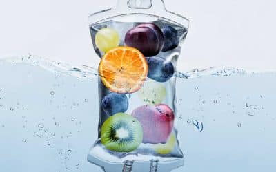 nutritional iv therapy bag concept with fruits in bag