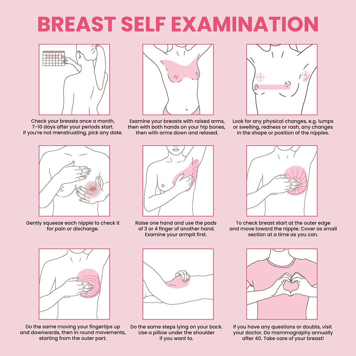 monthly breast self exam instructions