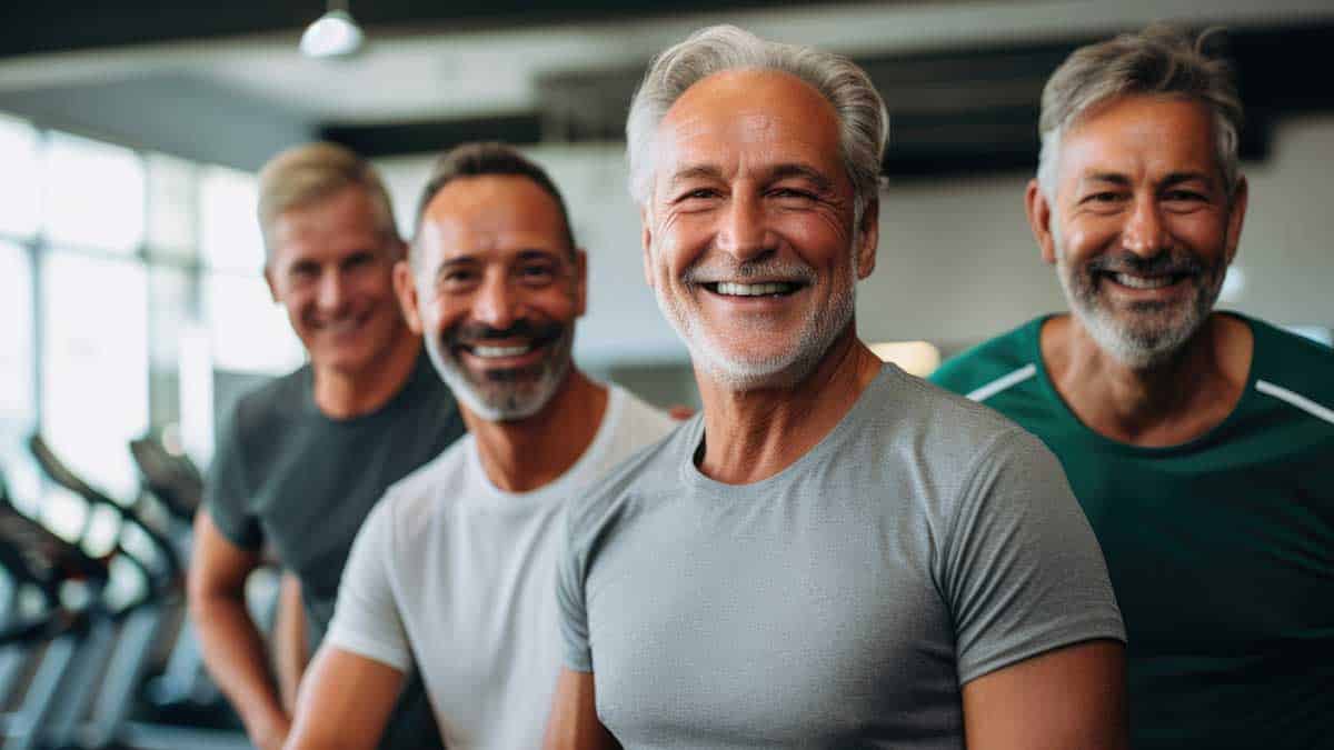 group of diverse age men in a indoor gym