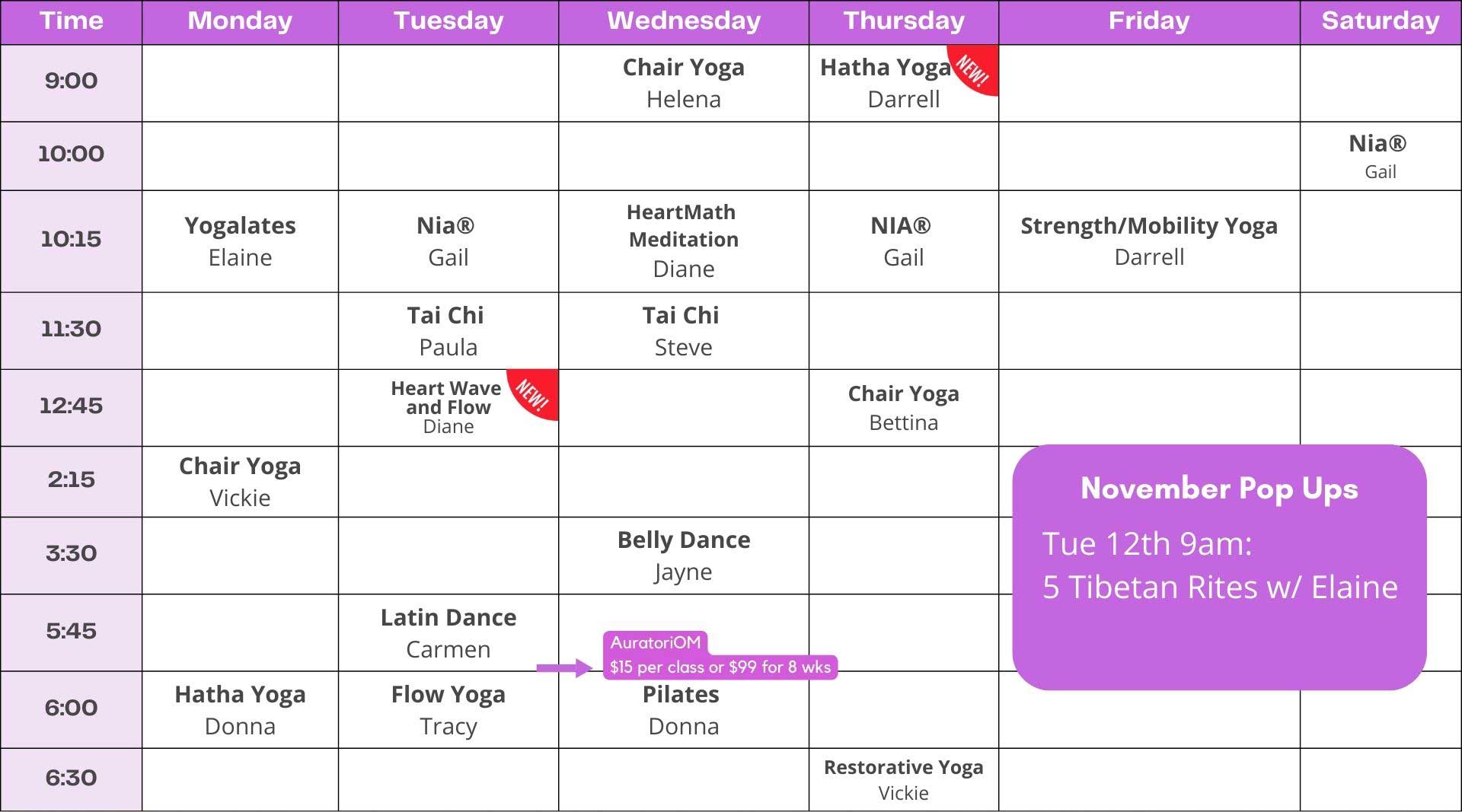 November Movement Studio Calendar